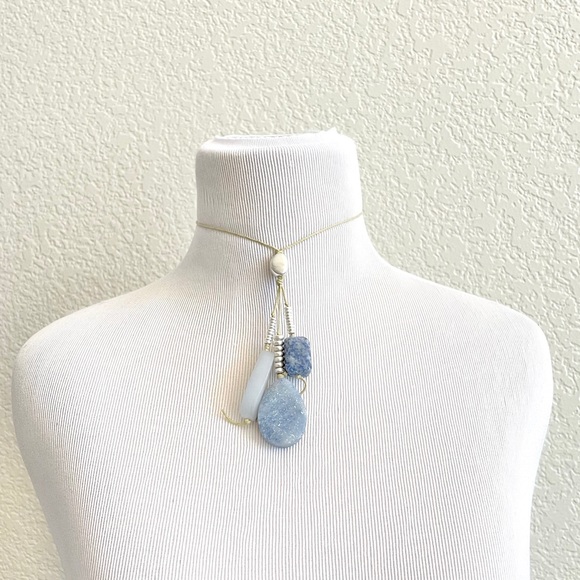 Rock Gem Necklace Bead Jewelry String Stone Blue - Picture 3 of 11